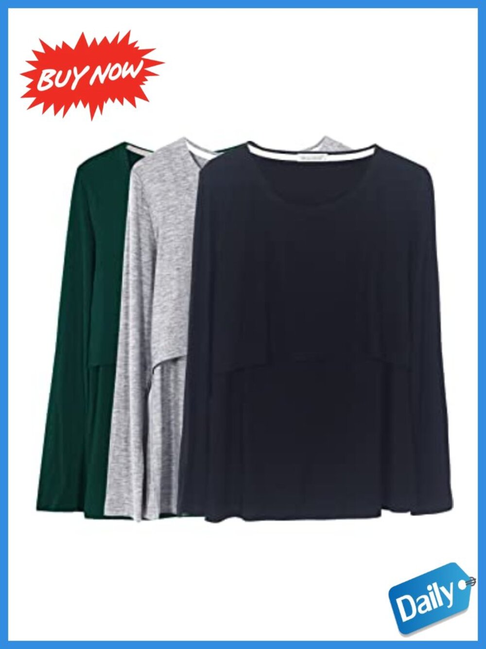 Smallshow Nursing Tops Long Sleeve Breastfeeding Shirt 3 Pack Rayon